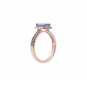 Chrisa Hexagonal Halo Ring - Tanzanite Marquise W045