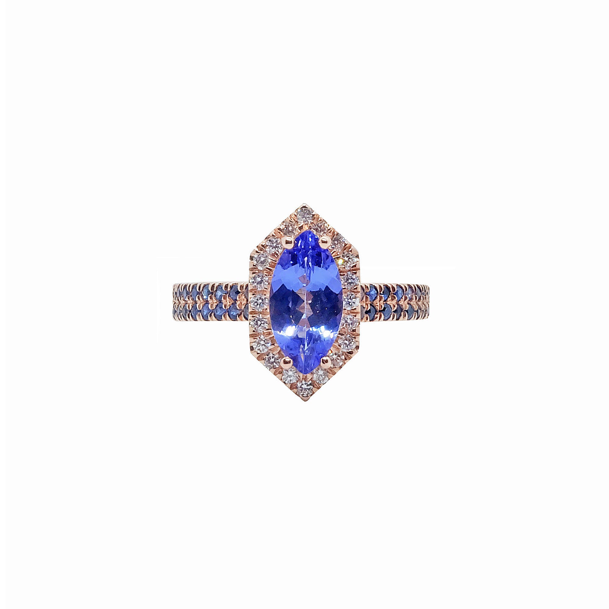 Chrisa Hexagonal Halo Ring - Tanzanite Marquise W045