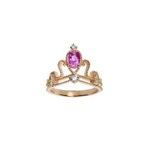 Crown Milgrain Solitaire Gemstone Ring - Pink Oval 2021-187