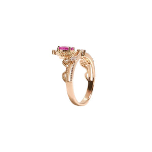 Crown Milgrain Solitaire Gemstone Ring - Pink Oval 2021-187