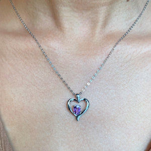 Evie Heart Solitaire Gemstone Pendant - Purple Oval 2021-176