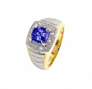 Fredio Bicolour Halo Men Ring - Tanzanite Cushion 2020-09