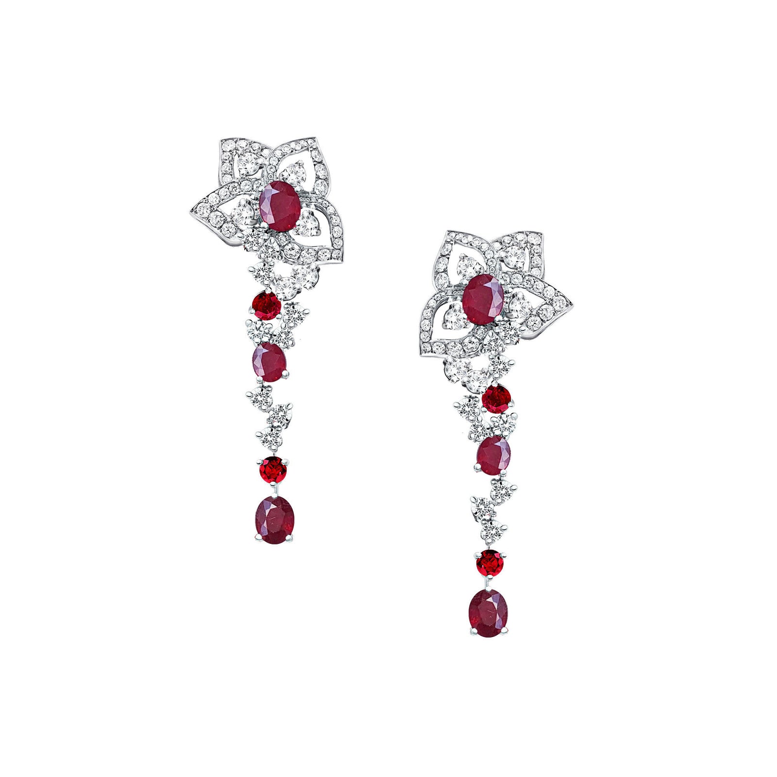 Maya Cluster Long Drop Down Earrings - Red Oval W058