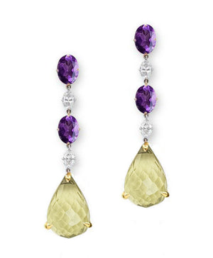 Grace Purple Two Tones Gemstone Dangling Earrings - Yellow Pear W063