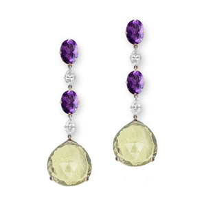 Grace Purple Two Tones Gemstone Dangling Earrings - Yellow Pear W063