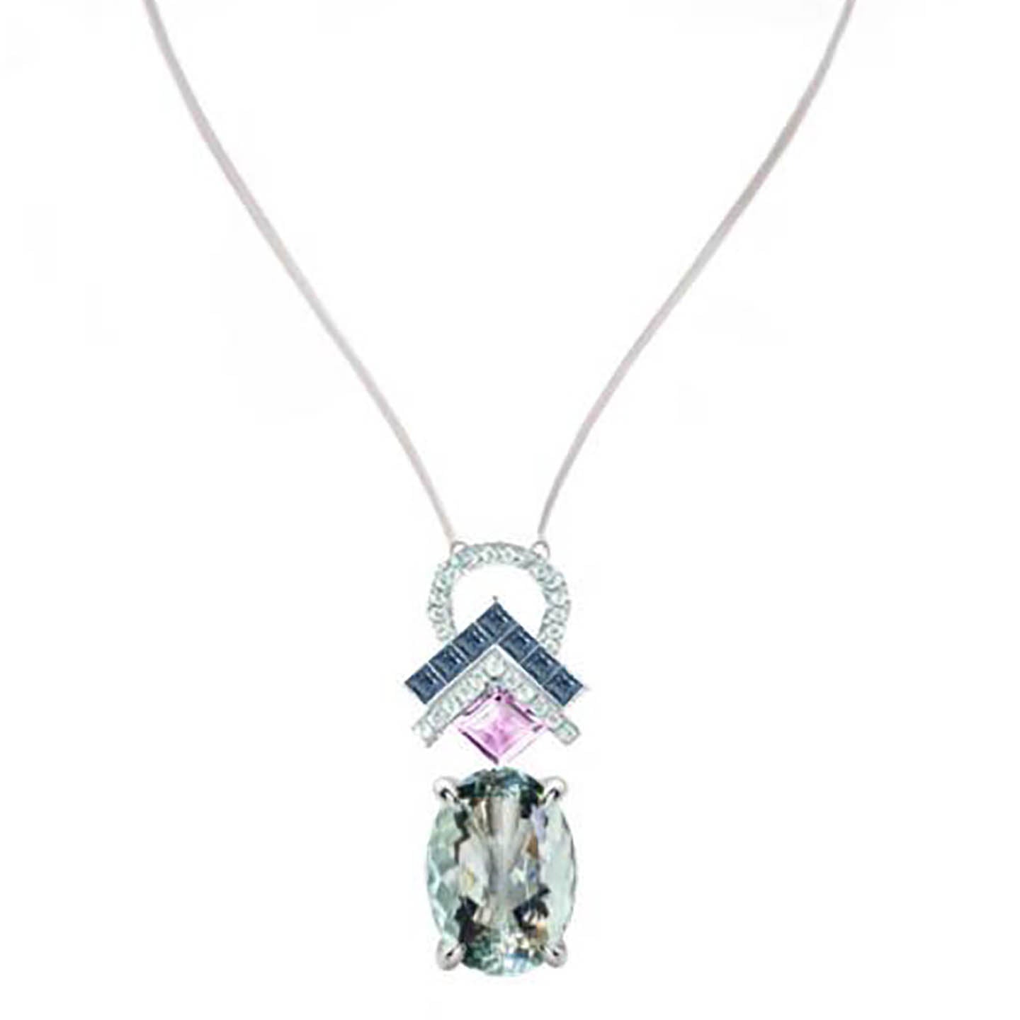 Lovito Drop Necklace - Green Oval W076