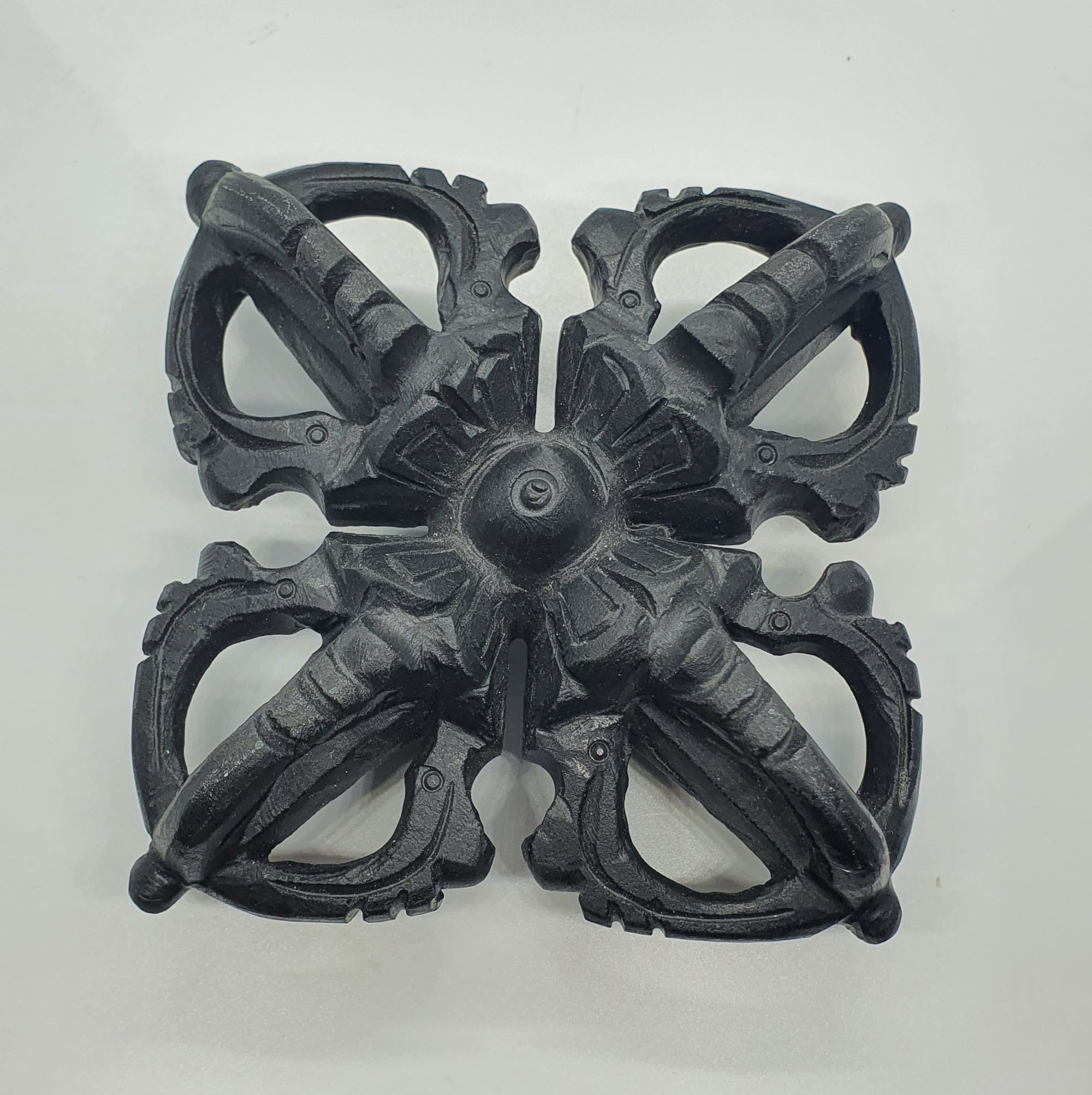 Double Dorje Black Tektite, Large Carved Meteorite G508