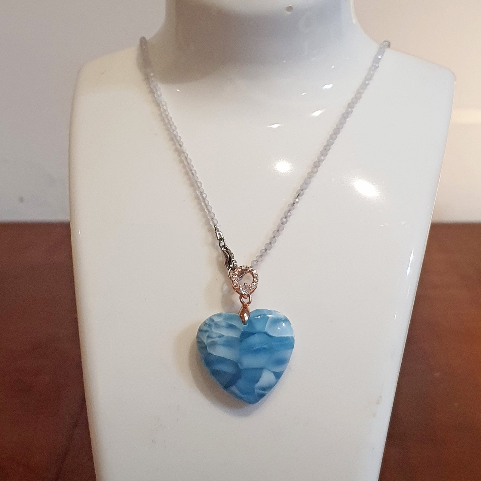 Heart Shaped Larimar with Moonstone Bead Necklace G573