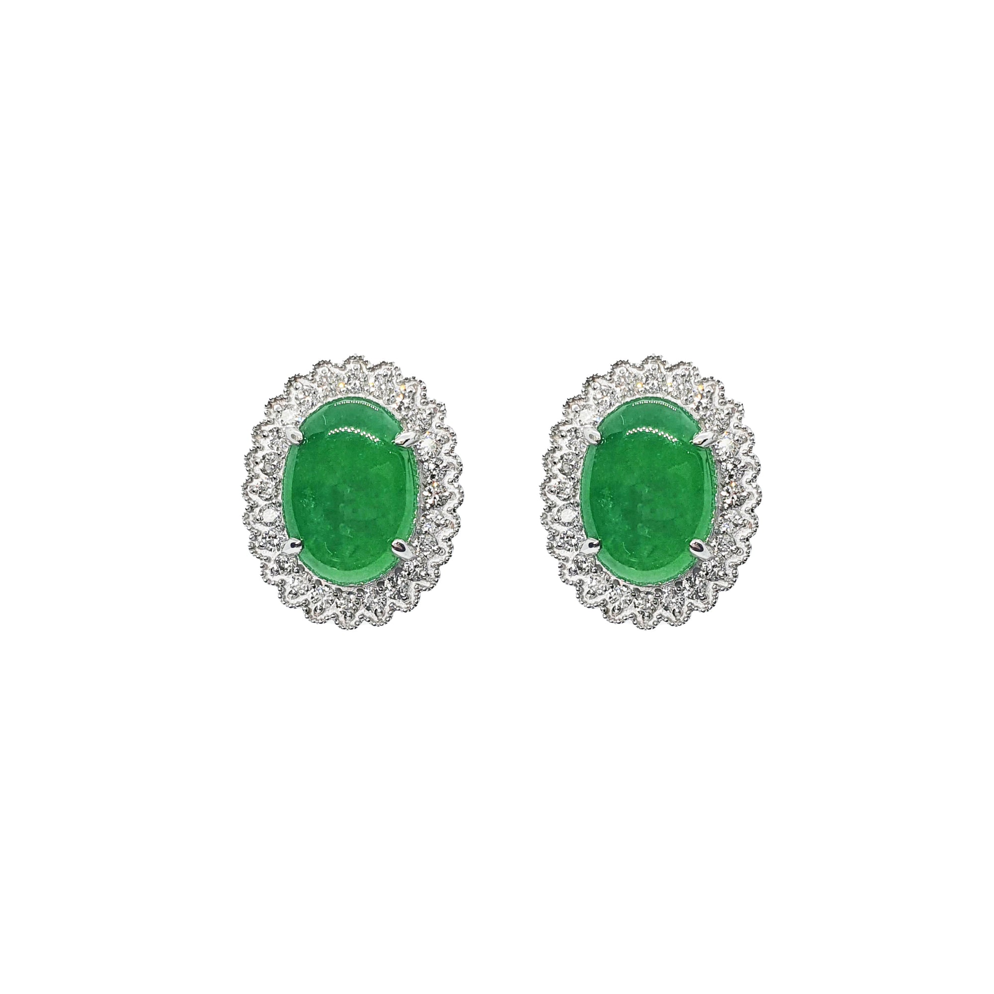 Heja Milgrain Halo Earrings - Green Oval 2021-091