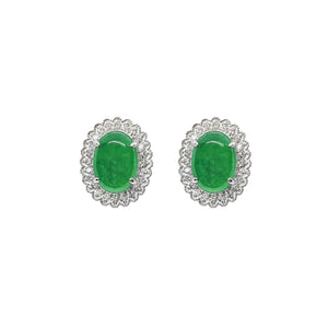 Heja Milgrain Halo Earrings - Green Oval 2021-091