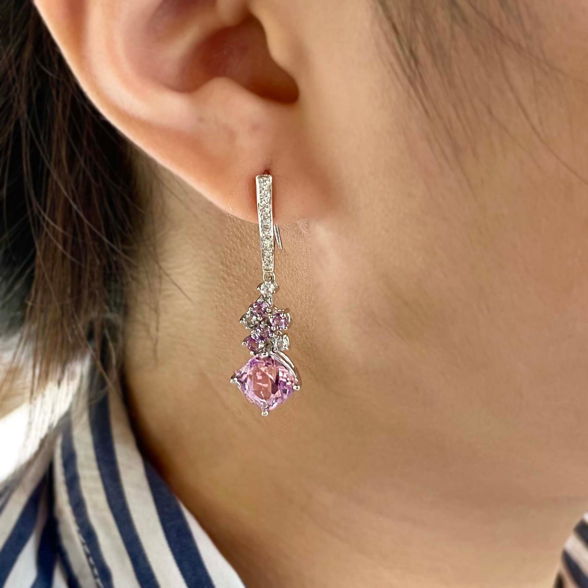 Iguni Multi-Stone Dangling Earrings - Pink Cushion W081