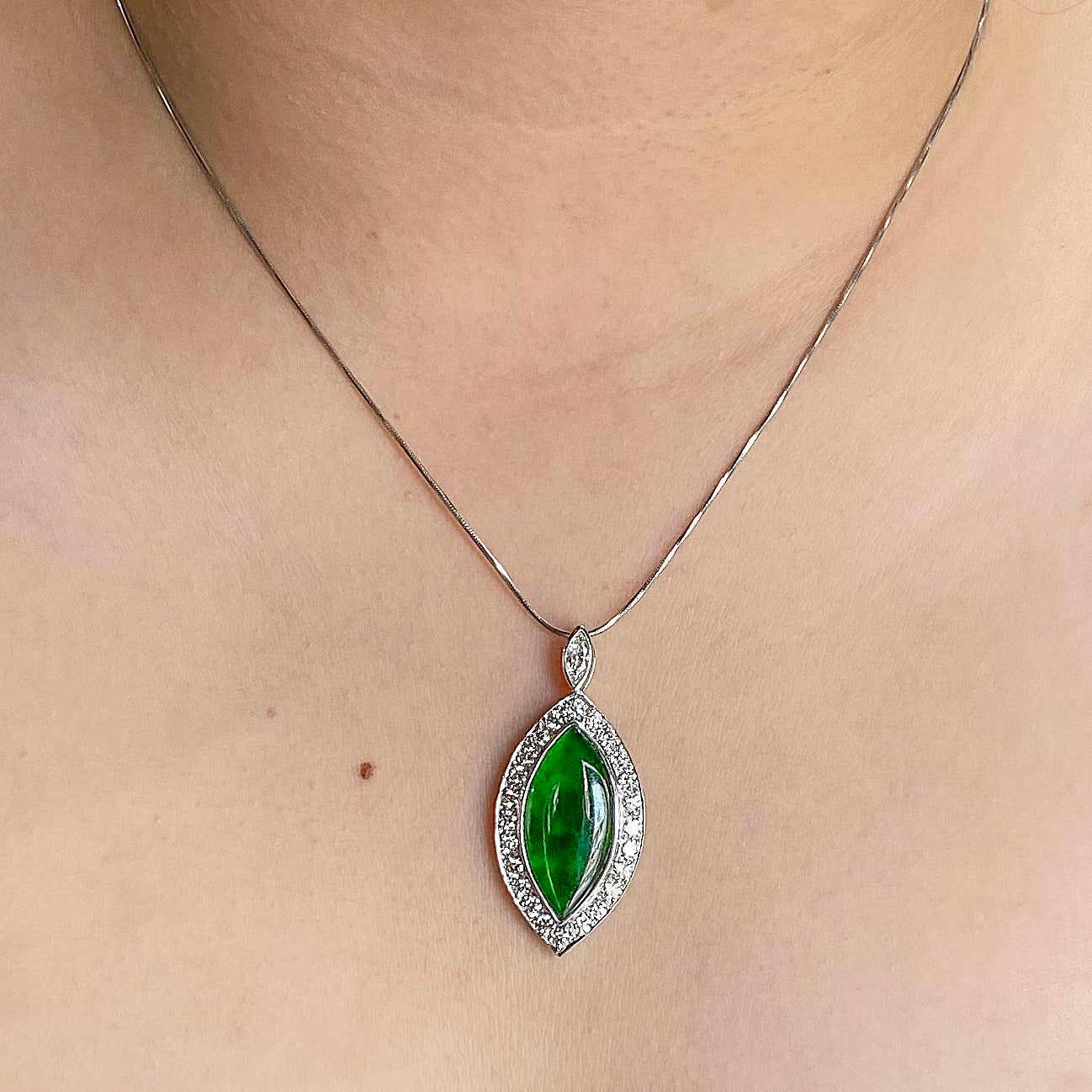 Jaquise Emperor Jade Marquise Halo Pendant M431