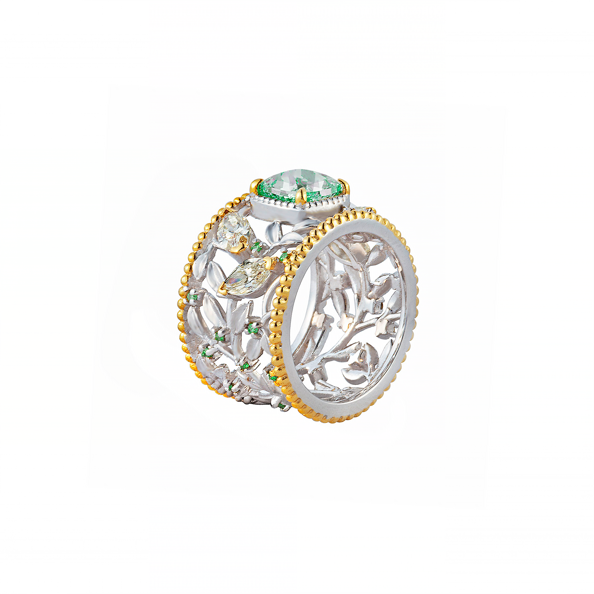 Jaslie Floral Gemstone Ring - Green Emerald 2022-073
