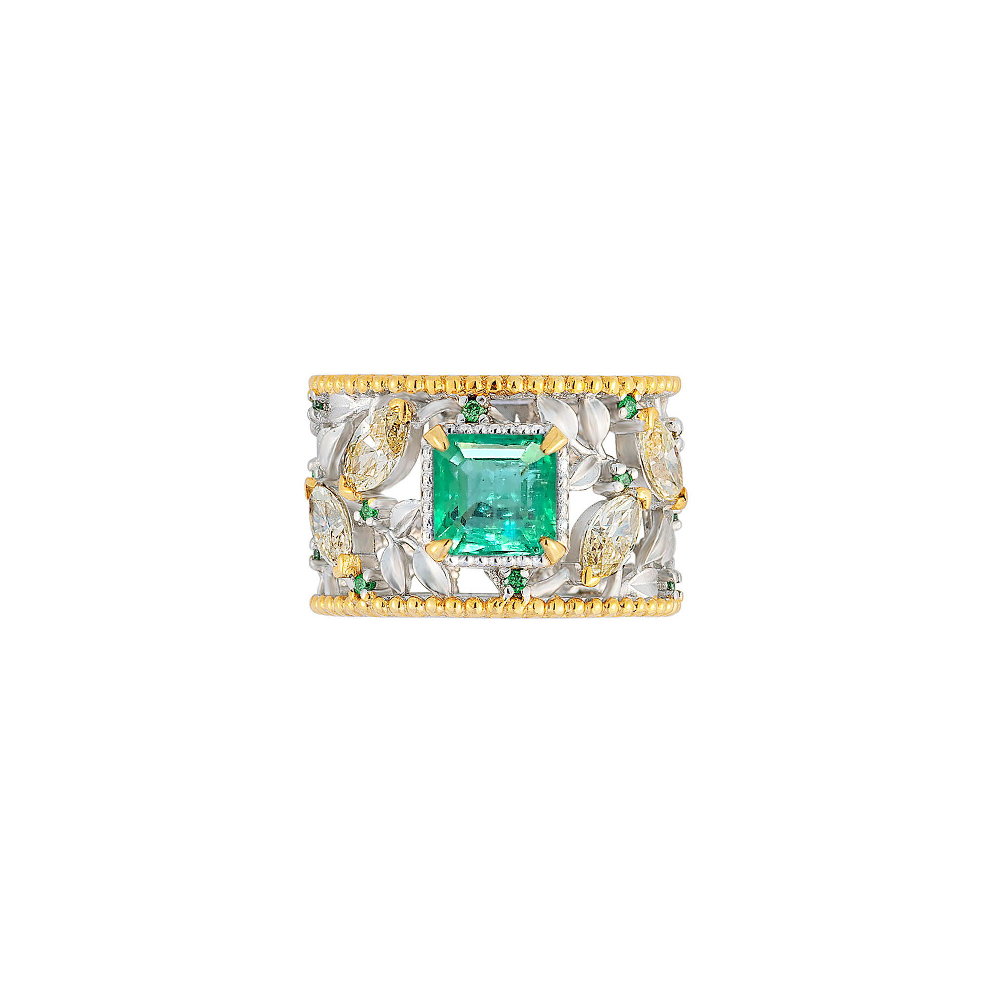 Jaslie Floral Gemstone Ring - Green Emerald 2022-073