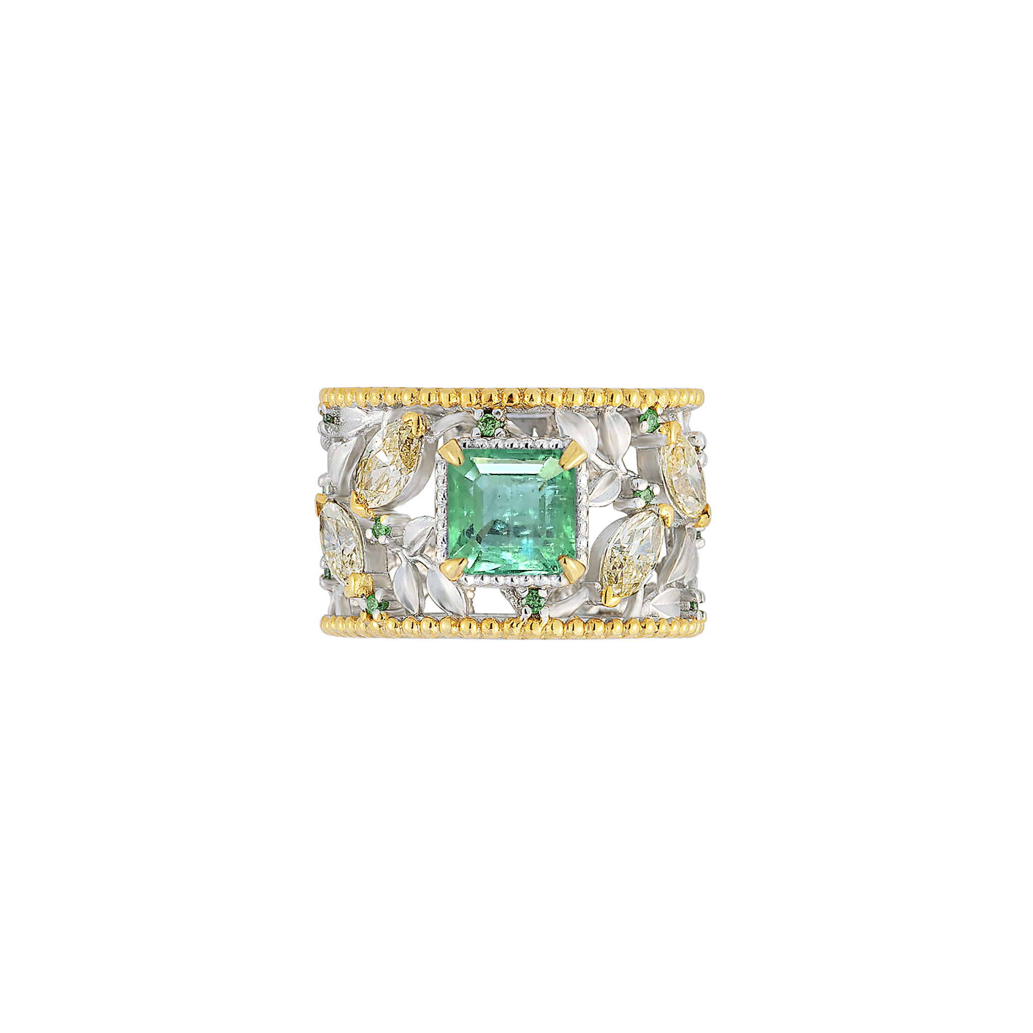 Jaslie Floral Gemstone Ring - Green Emerald 2022-073
