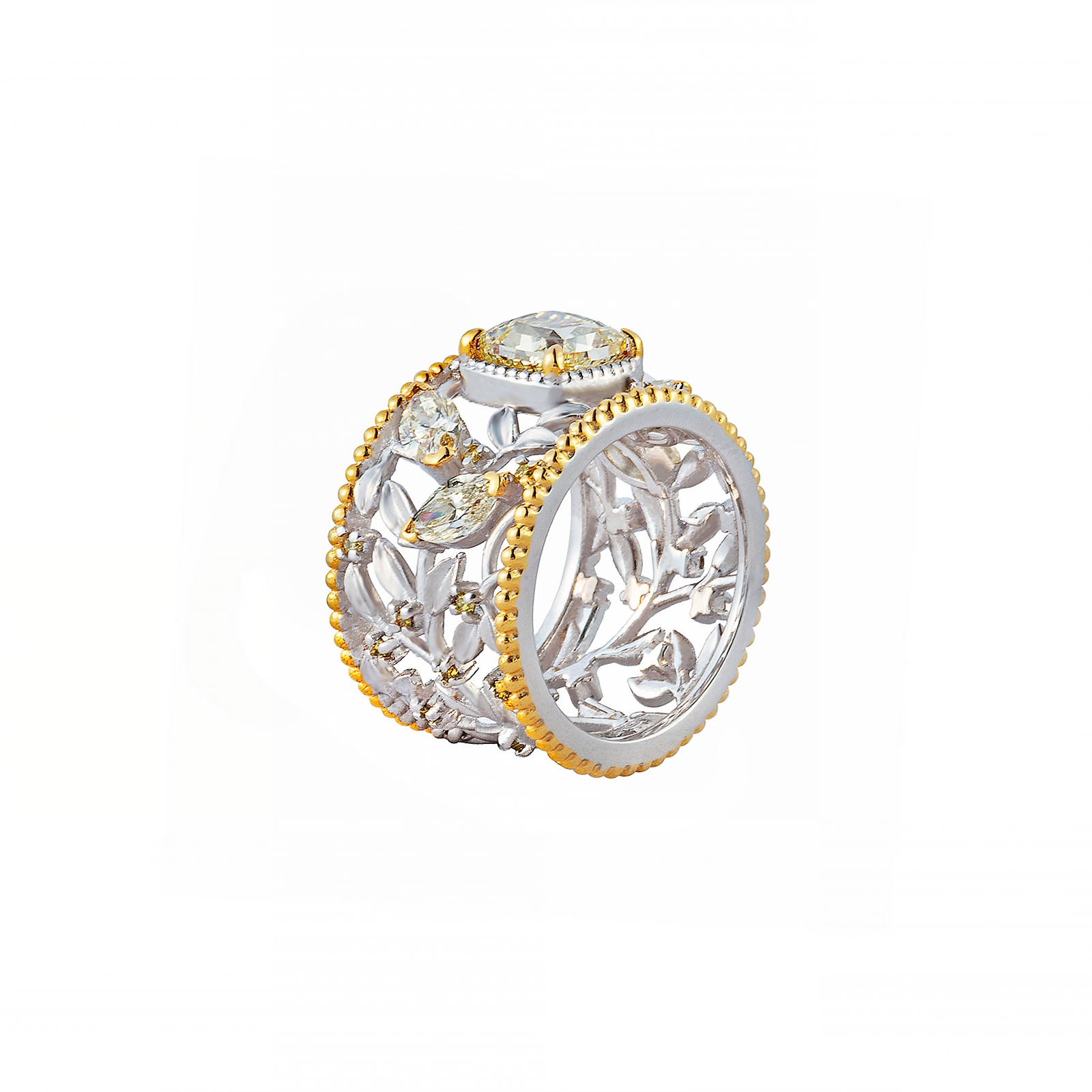 Jaslie Floral Gemstone Ring - Yellow Diamond Cushion 1.33 CT 2022-073