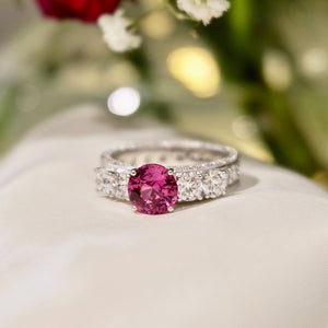 Keroyale Full Diamonds Gemstone Ring - Pink Round W209