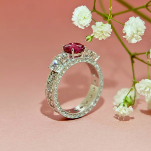 Keroyale Full Diamonds Gemstone Ring - Pink Round W209