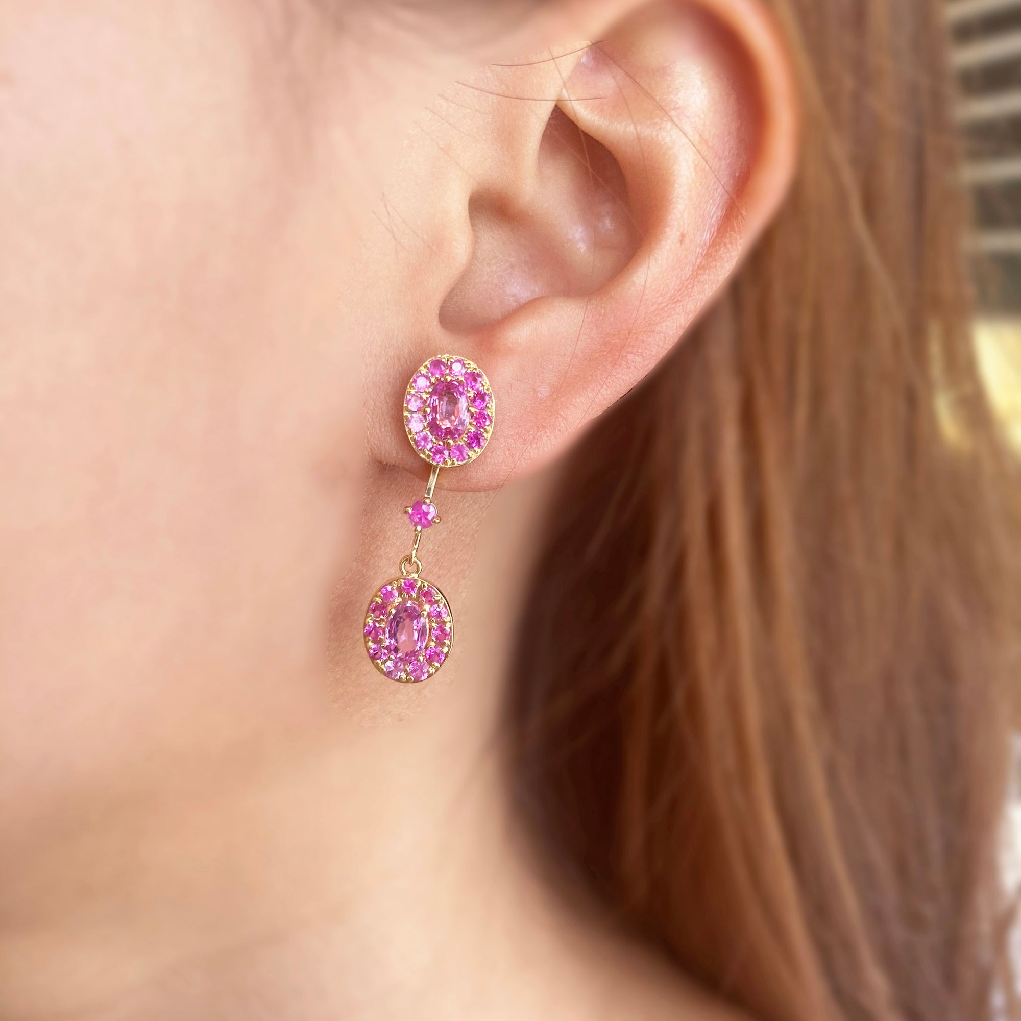 Lilios Detachable Halo Earrings Set - Pink Oval 2021-074