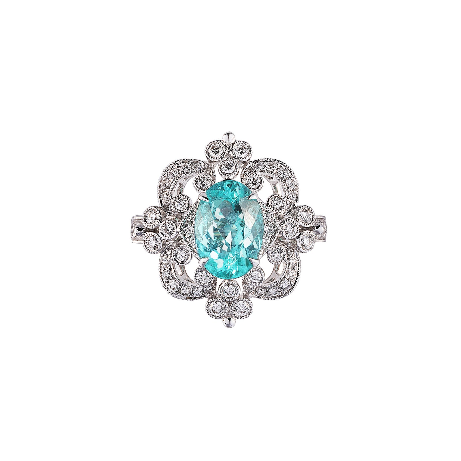 Ternary Paraiba Tourmaline Halo Ring - M023-14