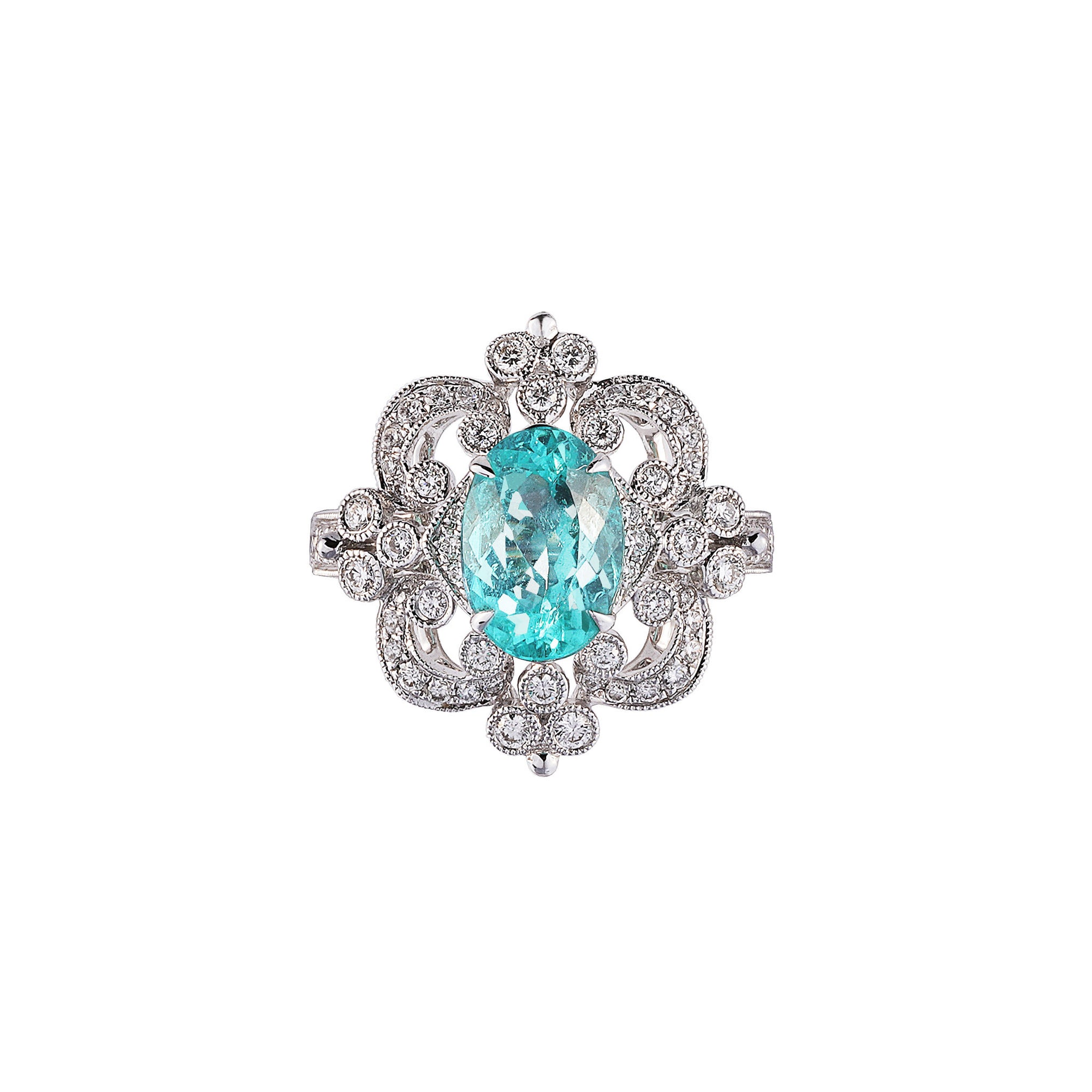 Ternary Paraiba Tourmaline Halo Ring - M023-14