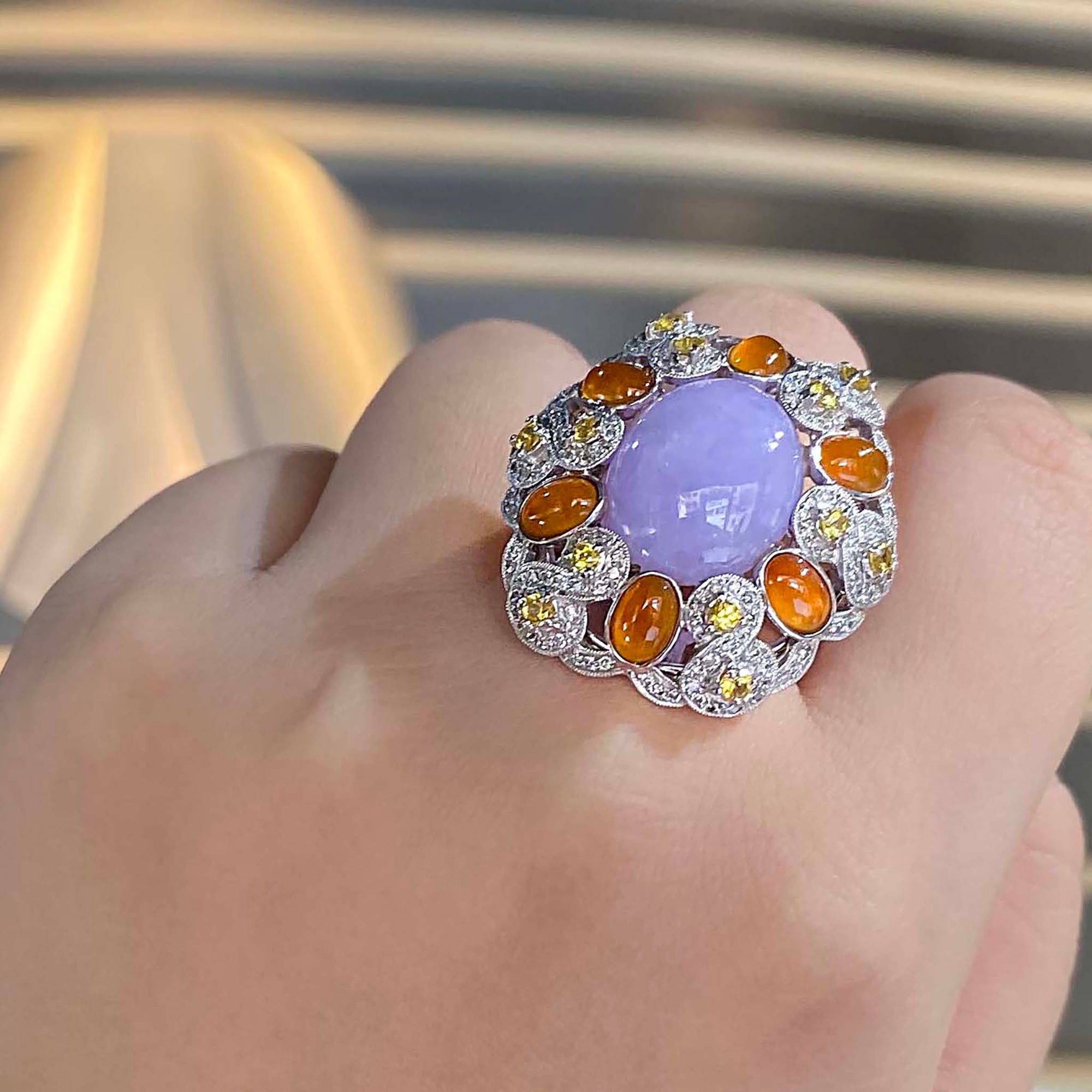 Lavie Purple & Brown Jade Diamonds Halo Cocktail Ring M410