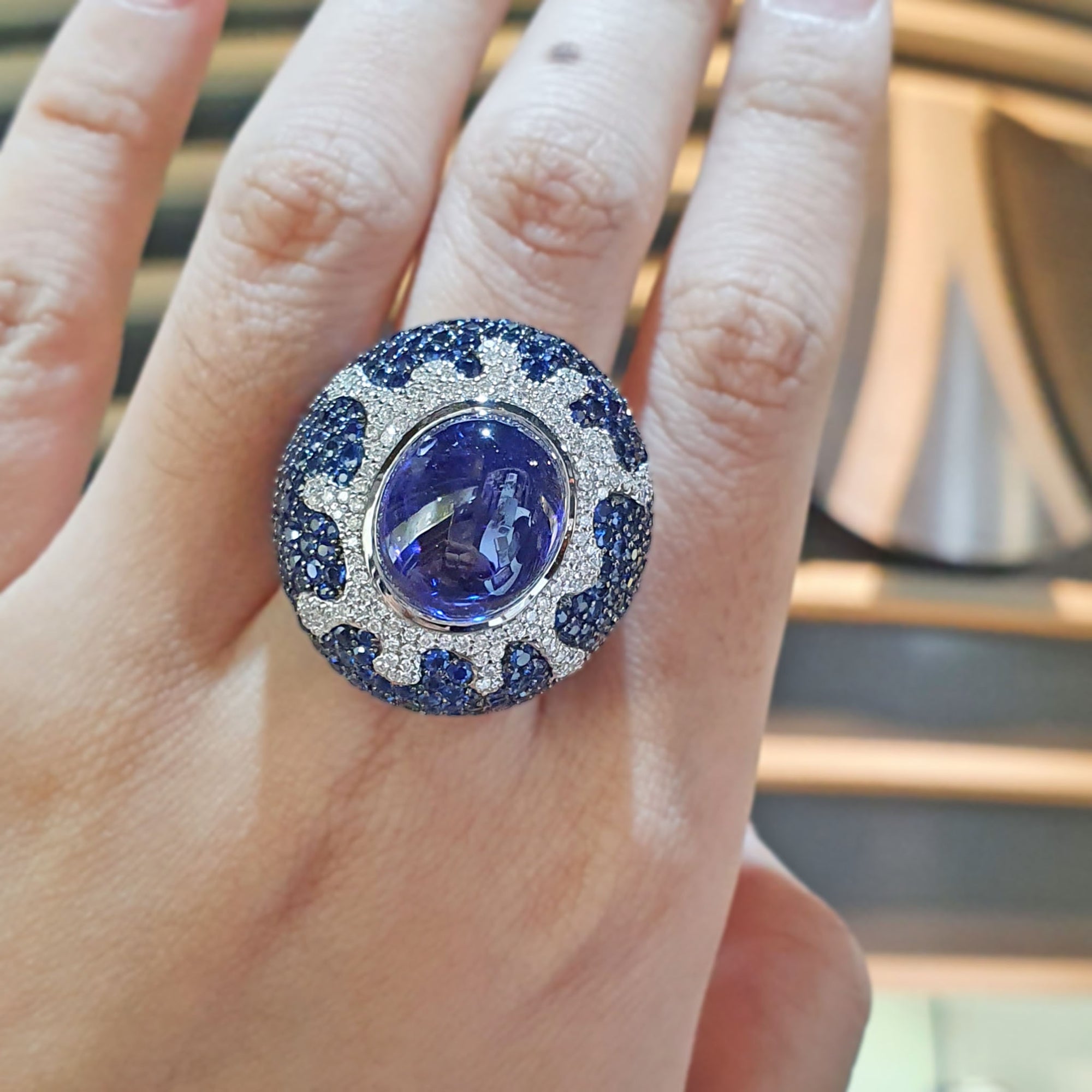 Tazy Tanzanite Cabochon Cocktail Ring 13.65CT M413