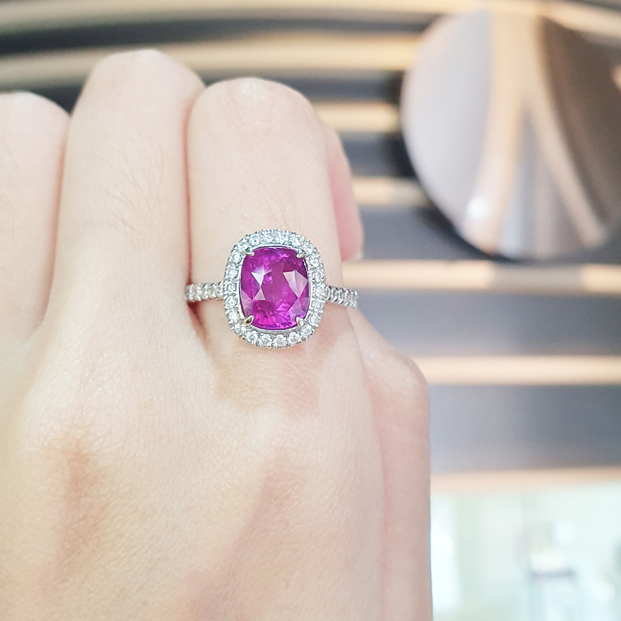 Rose 2.54CT Unheated Pink Sapphire Halo Ring M416