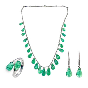 Viridian Emerald Pear Cabochon Set - Earrings, Necklace, and Ring M423