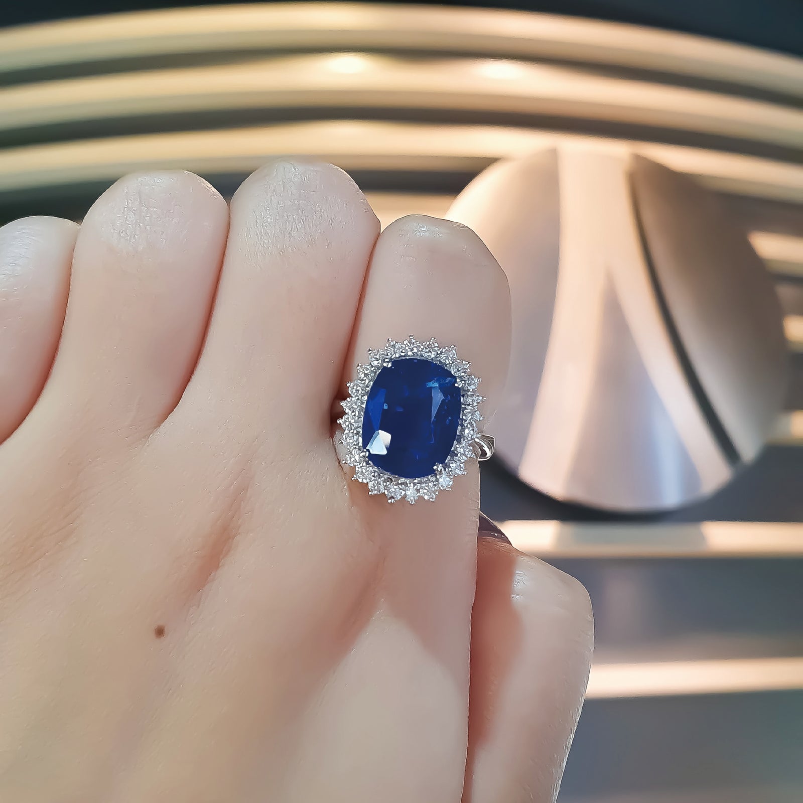 13.52CT Royal Blue Unheated Sapphire Halo Ring  M436 AU425