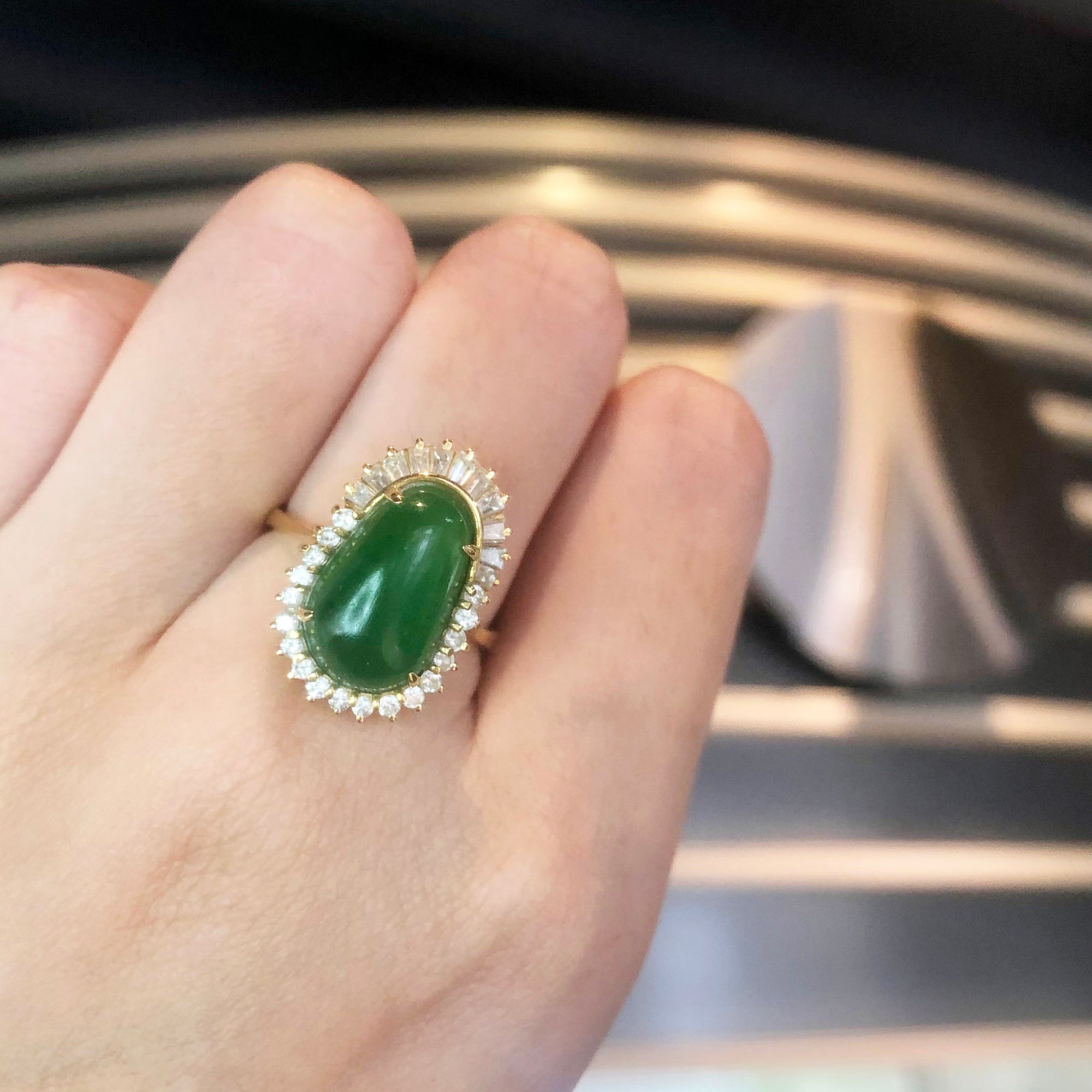 Lenora Jade Mix Tapered Baguette and Round Halo Ring M514
