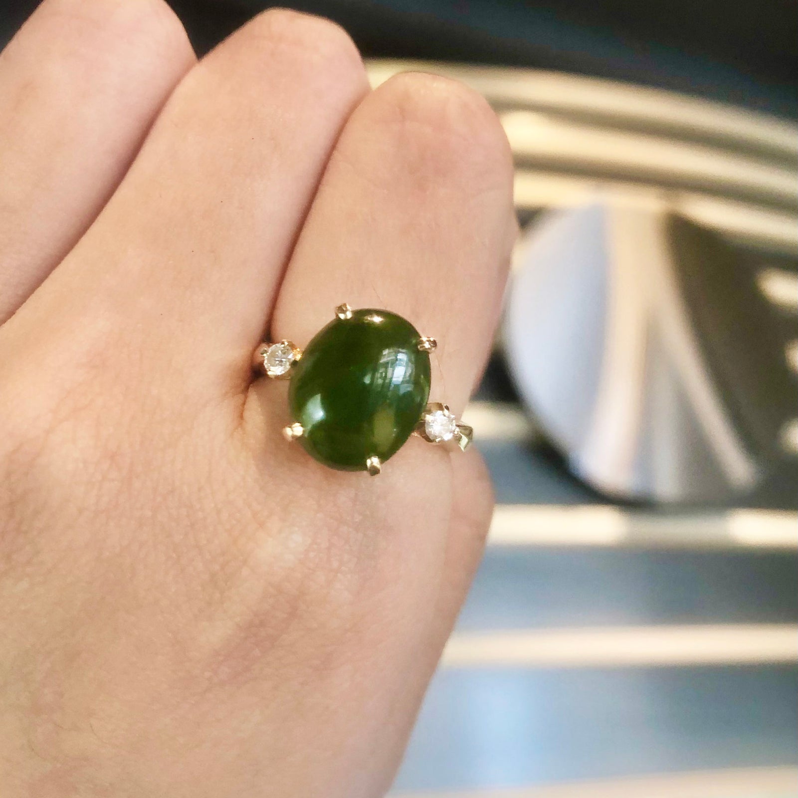 Nurjade Green Jade Three Stone Ring M515