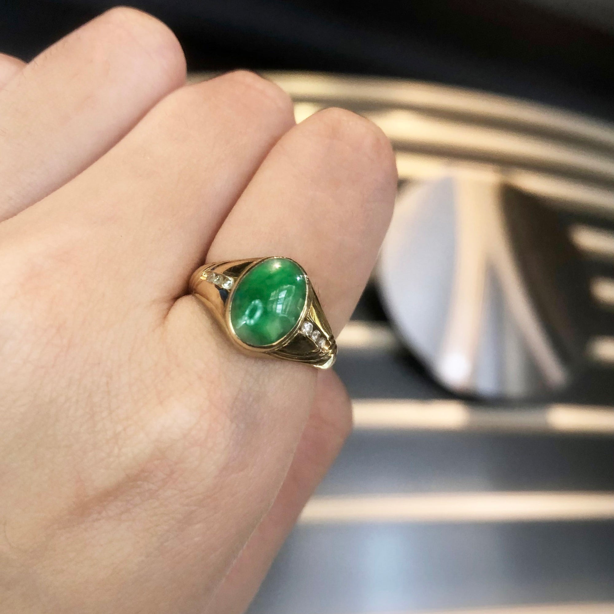 Ezra Green Jade Bezel Setting Gemstone Ring M516