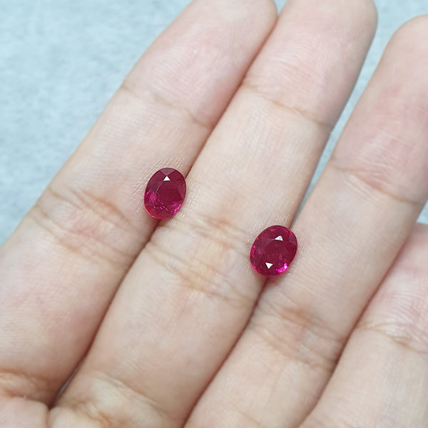 Unheated Burmese Ruby Oval Pair 2.07CT M555 - Autium Jewels