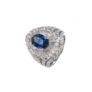 Protoplasm Double Halo Five Shank Gemstone Ring - Sapphire Oval AU422