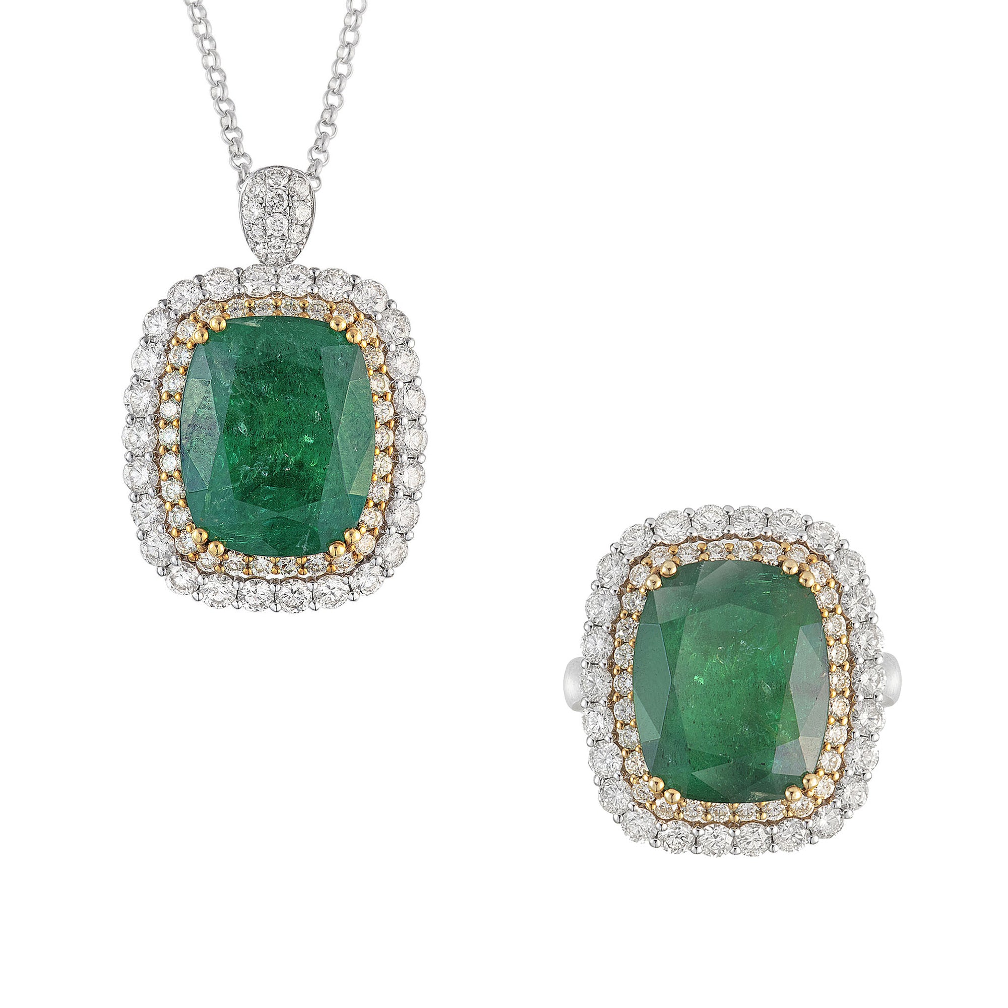 Mitchio Emerald Double Halo Dual Function Ring and Pendant M653