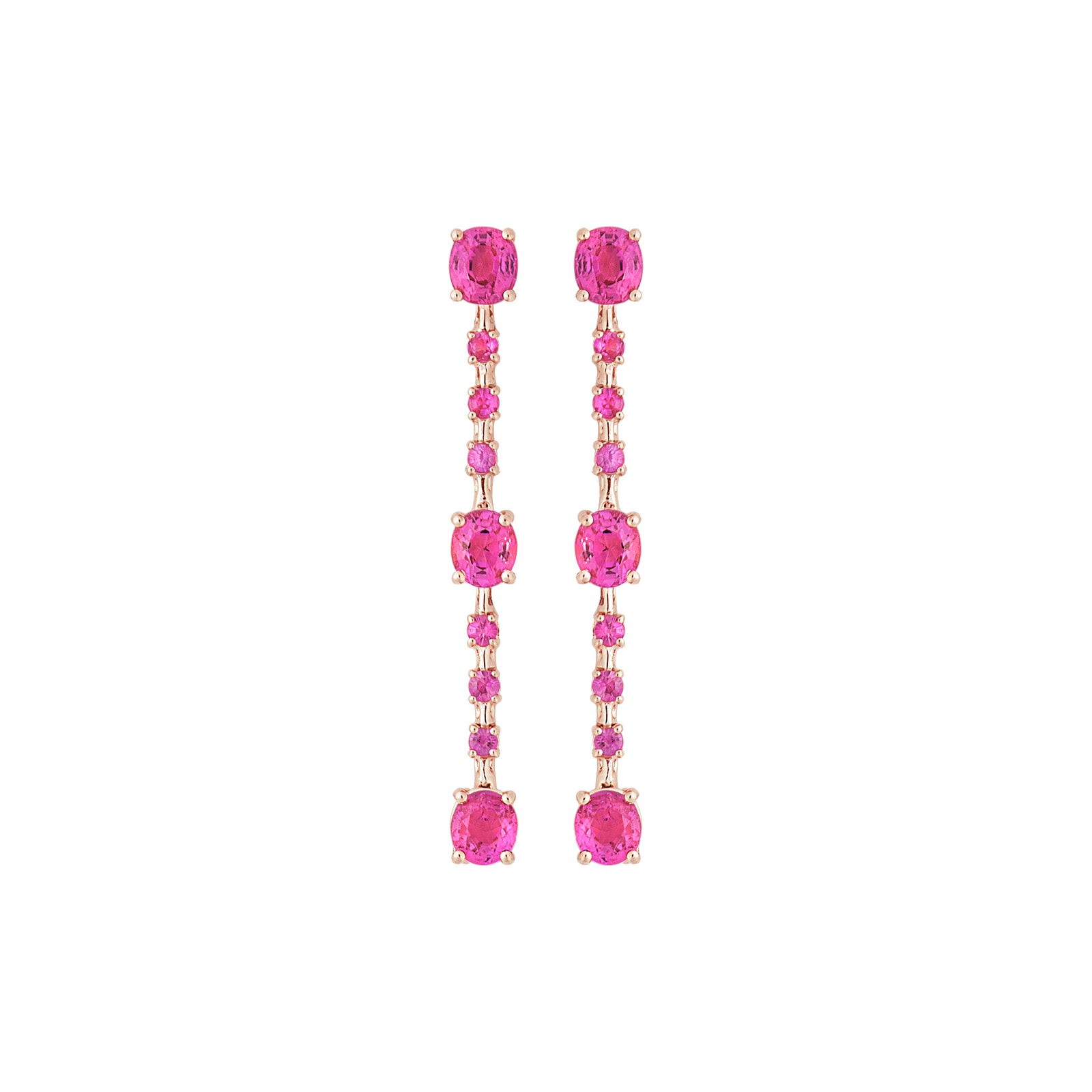 Lilion Station Long Drop Earrings - Pink Oval M753