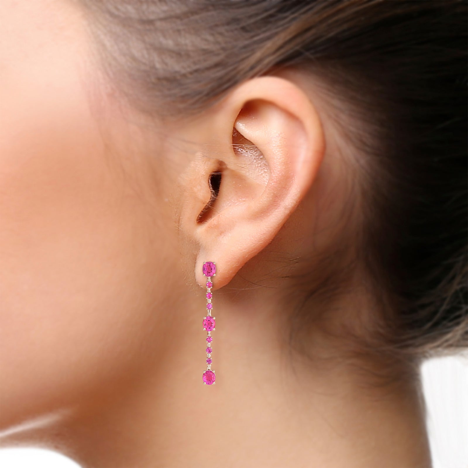 Lilion Station Long Drop Earrings - Pink Oval M753