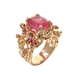 Maurie Floral Cocktail Ring - Pink Long Cushion 2019-152 W219