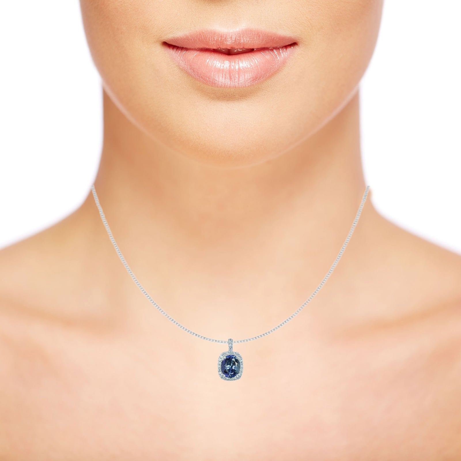 Nancy Cushion Halo Pendant - Tanzanite Oval 2019-050