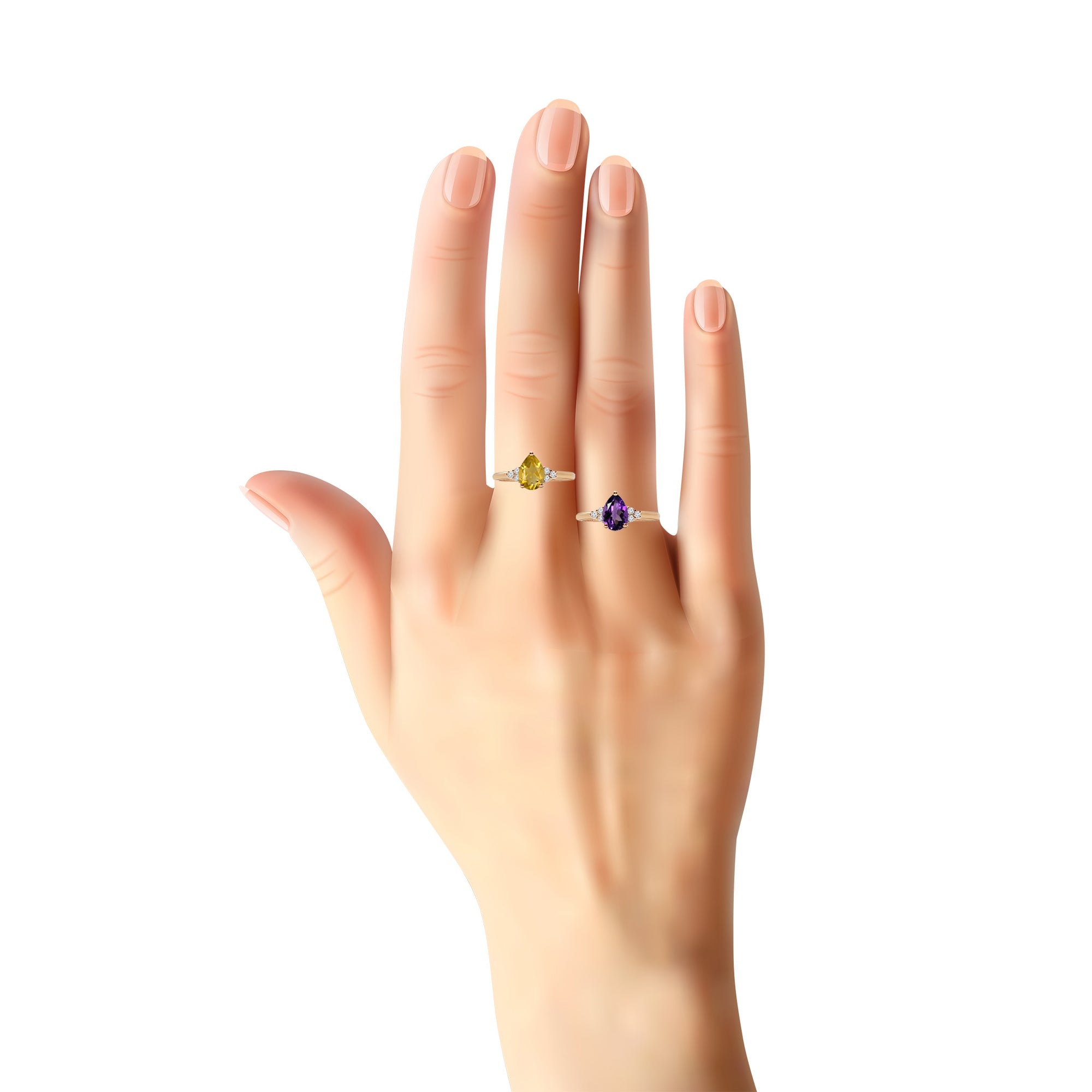 Nurja Three Stone Ring - Semi Precious Pear 2020-156