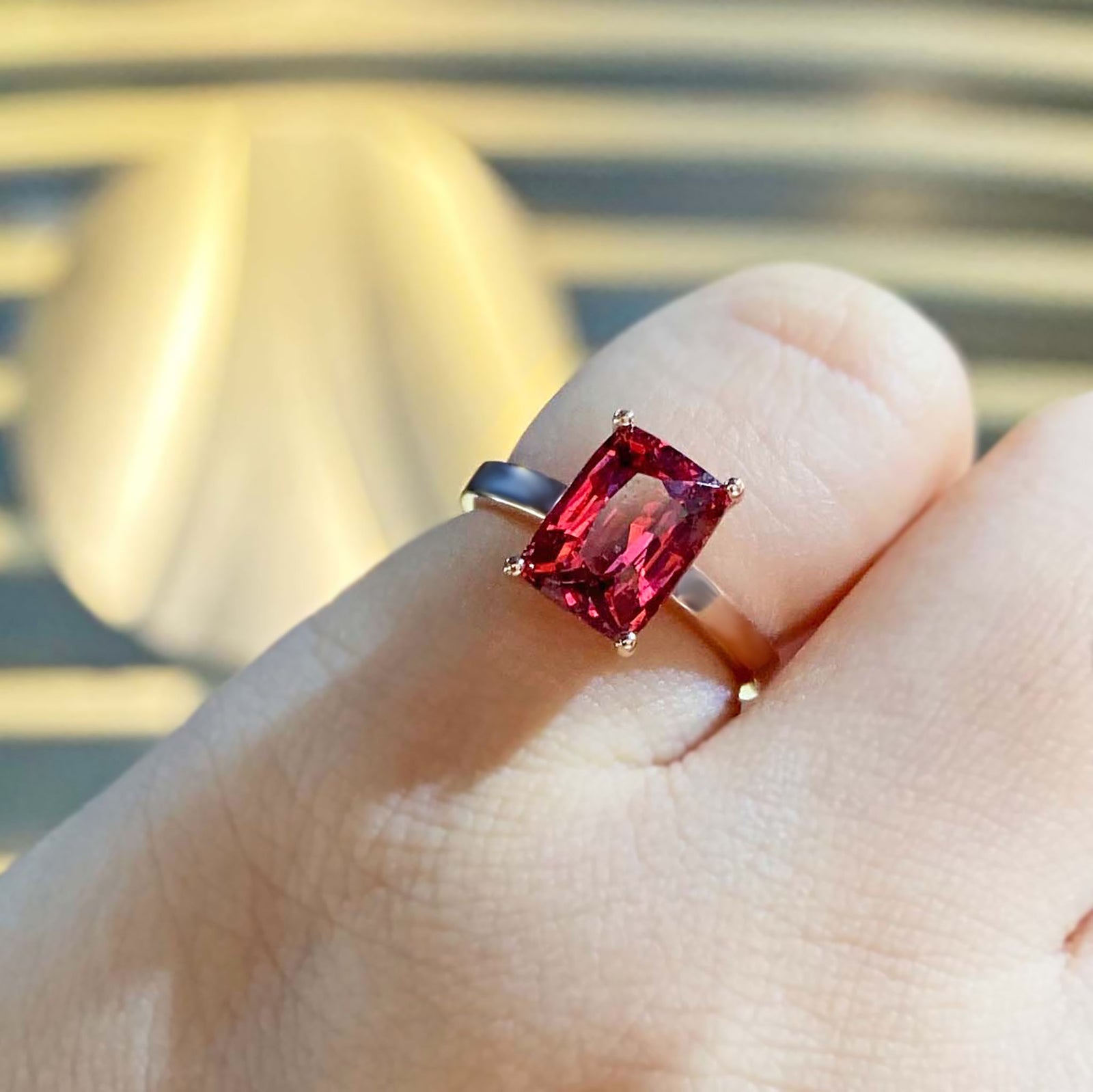 Petra Solitaire Gemstone Ring - Pink Rectangle 2021-226