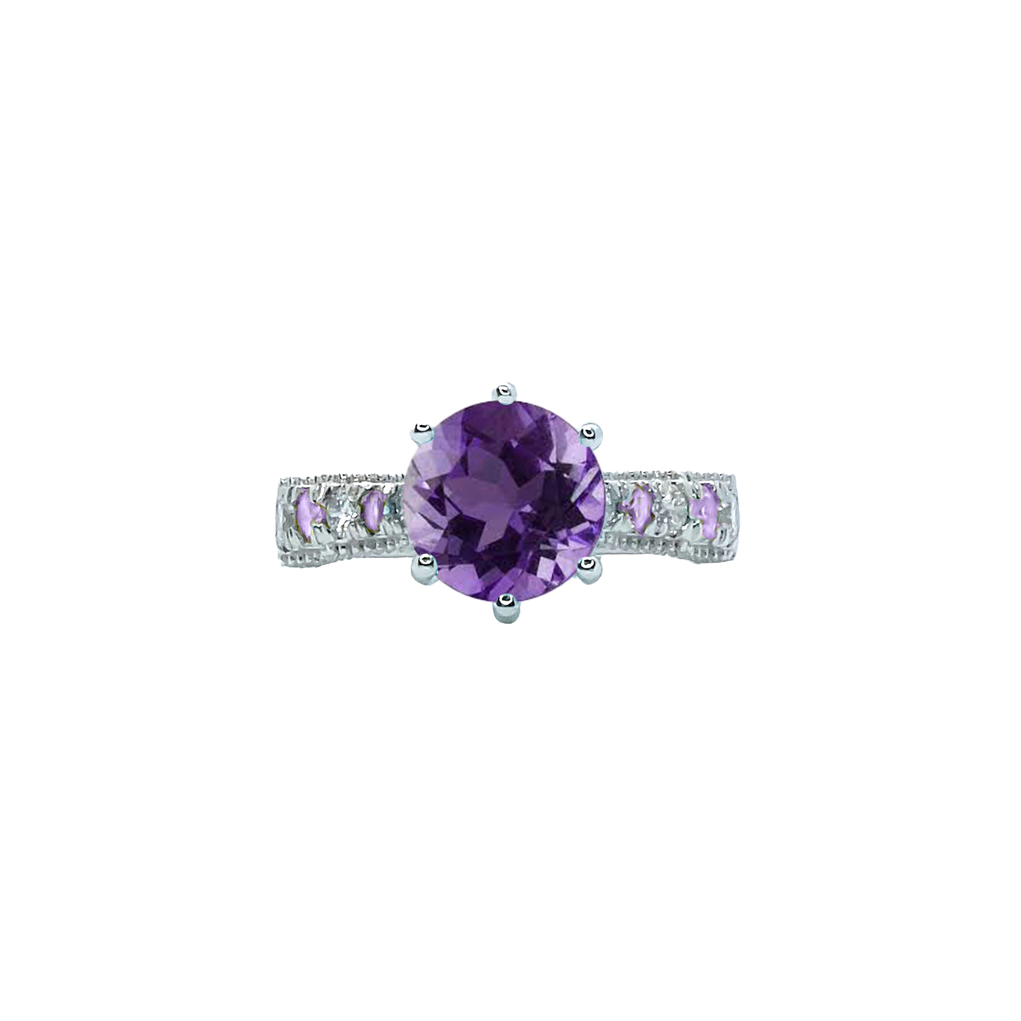 Shana Vintage Milgrain Solitaire Gemstone Ring - Semi Precious Round 2021-022