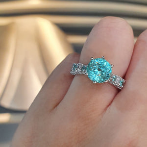 Shana Vintage Milgrain Solitaire Gemstone Ring - Paraiba Round 2021-022