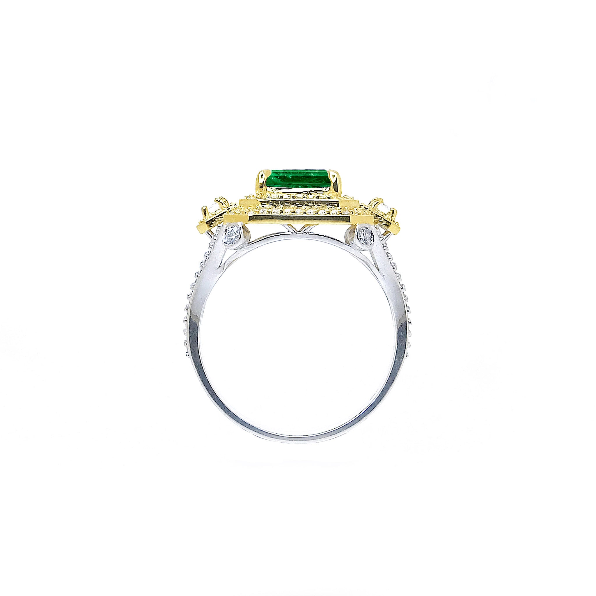 Shatanza Octagonal Double Halo Cocktail Ring - Green Emerald 2019-207