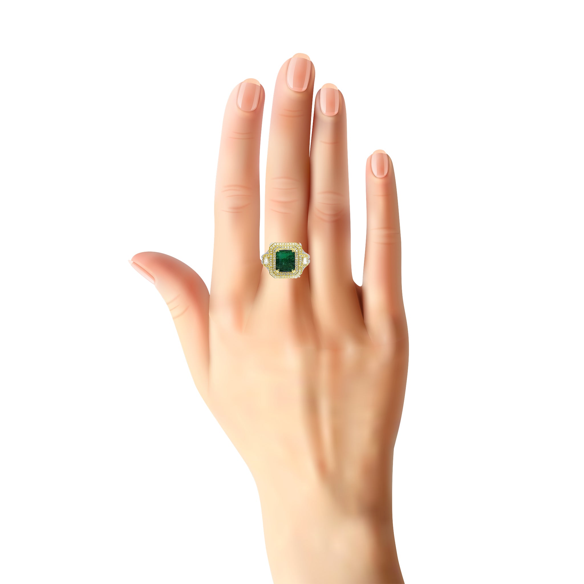 Shatanza Octagonal Double Halo Cocktail Ring - Green Emerald 2019-207