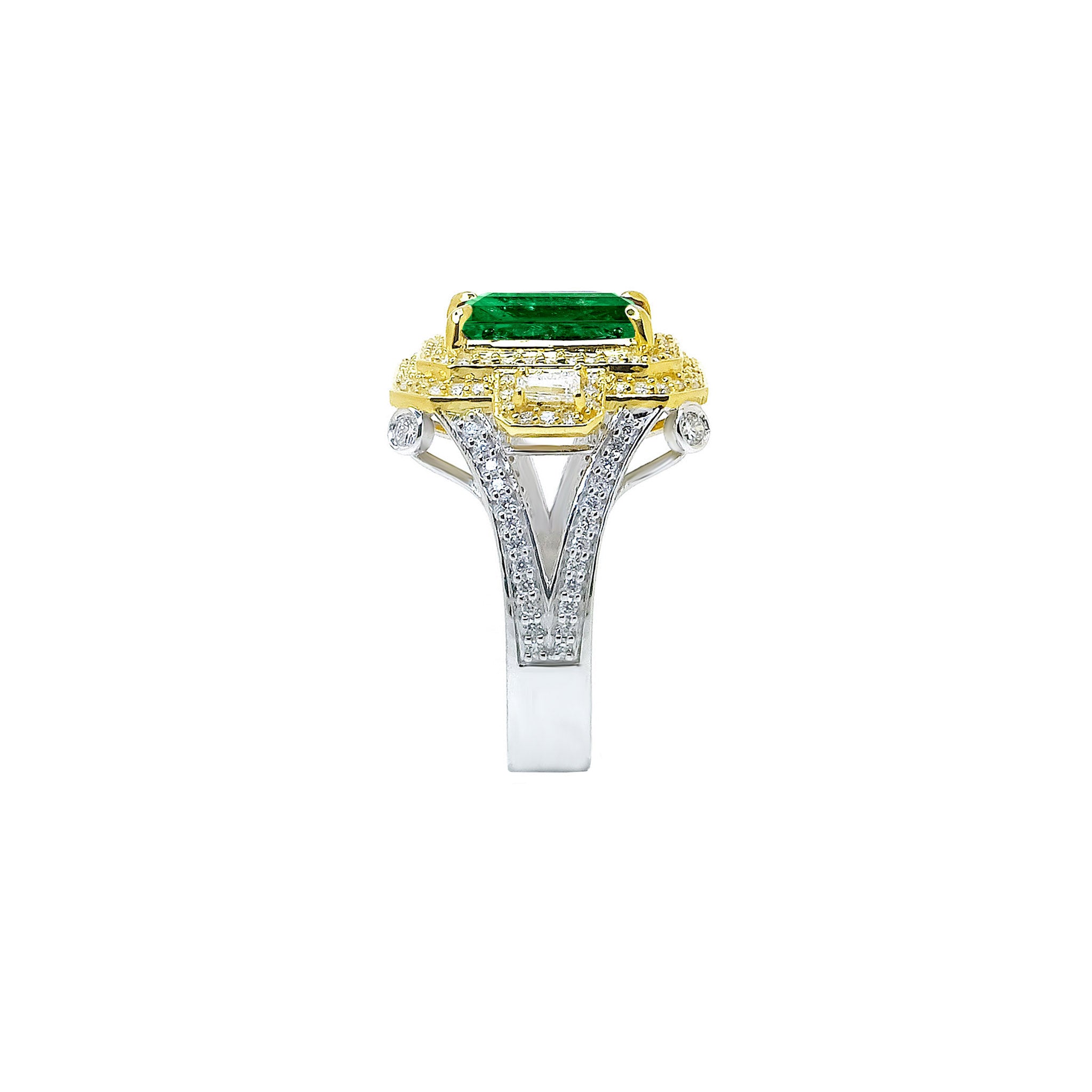 Shatanza Octagonal Double Halo Cocktail Ring - Green Emerald 2019-207