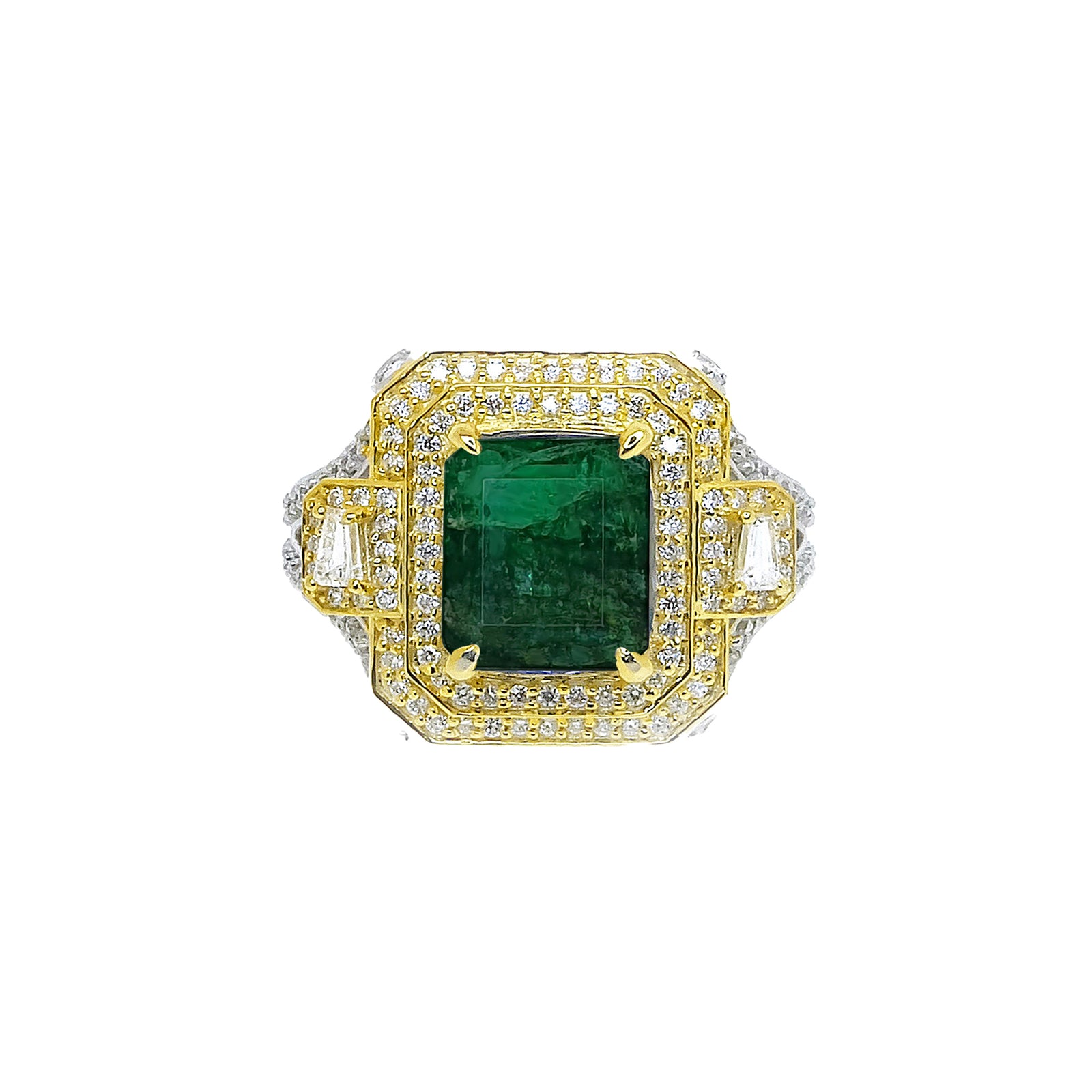 Shatanza Octagonal Double Halo Cocktail Ring - Green Emerald 2019-207