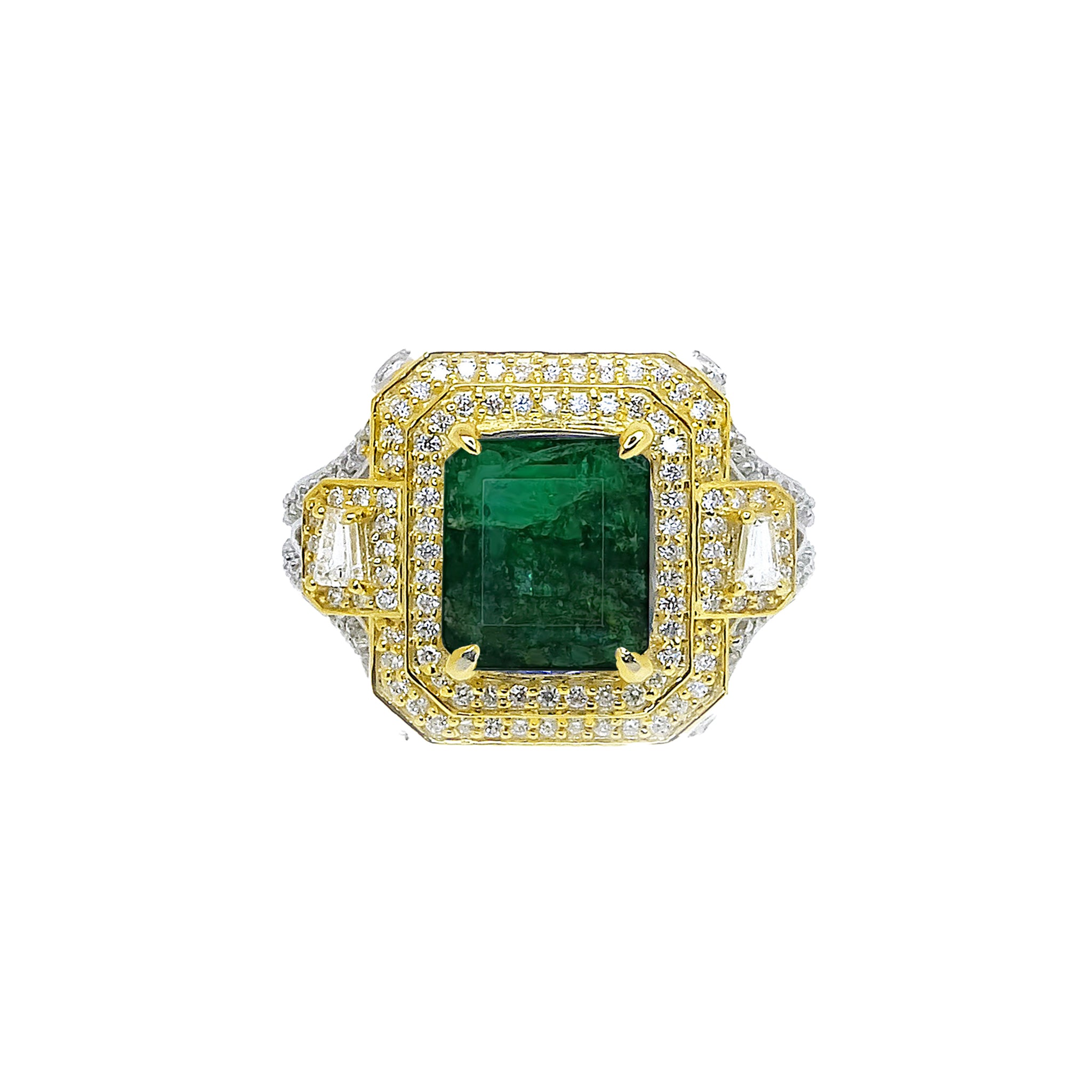 Shatanza Octagonal Double Halo Cocktail Ring - Green Emerald 2019-207
