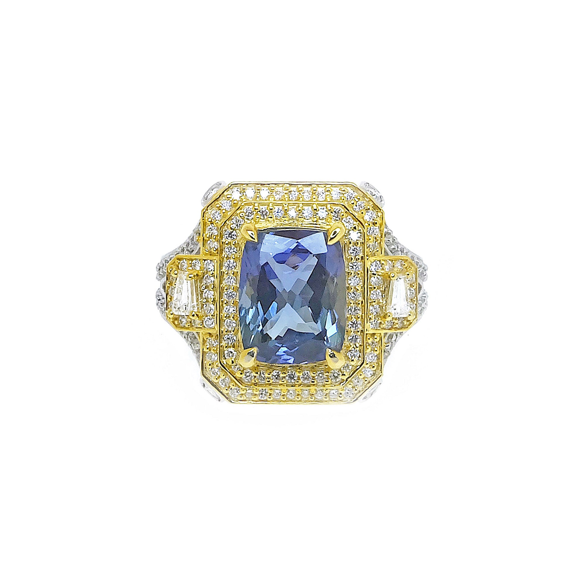 Shatanza Octagonal Double Halo Cocktail Ring - Tanzanite Cushion 2019-207